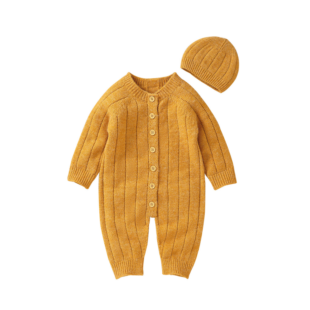 Lioraitiin Infant Jumpsuit and Cap, Solid Color Long Sleeve