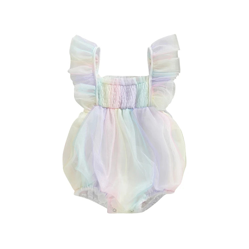 Lioraitiin 0-18M Baby Girls Bodysuit Fly Sleeve Square Neck Tie-dye