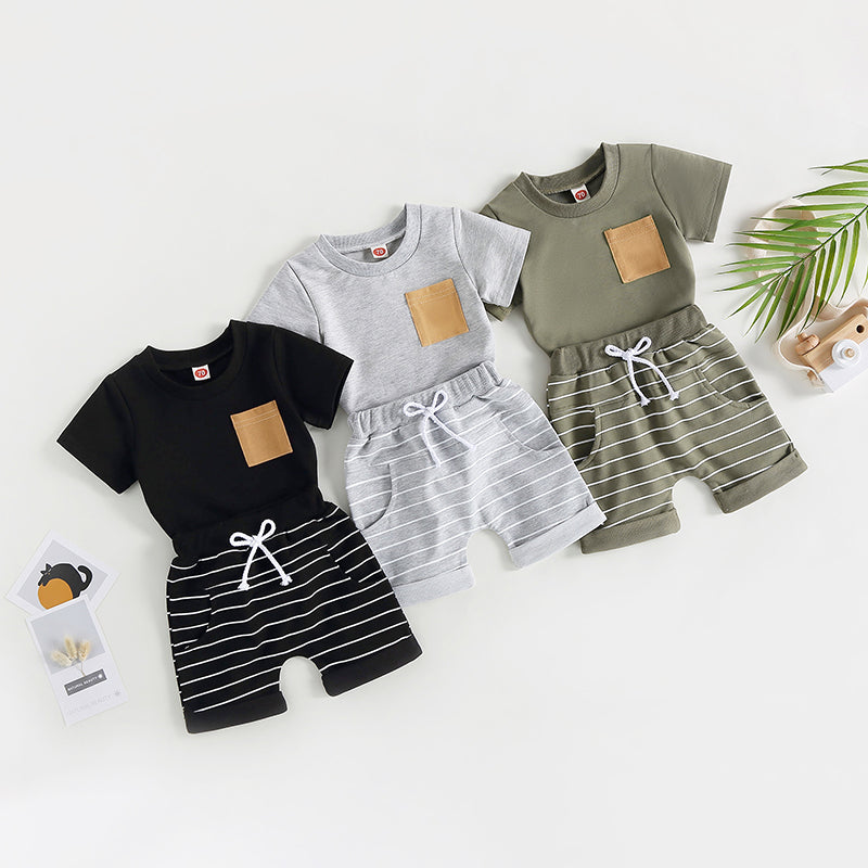 Lioraitiin 0-4Years Baby Kids Boys 2Pcs Set Short Sleeve Crew Neck