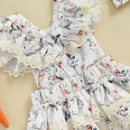 Lioraitiin Baby Girls Easter Outfits Flower Bunny Print Lace Trim