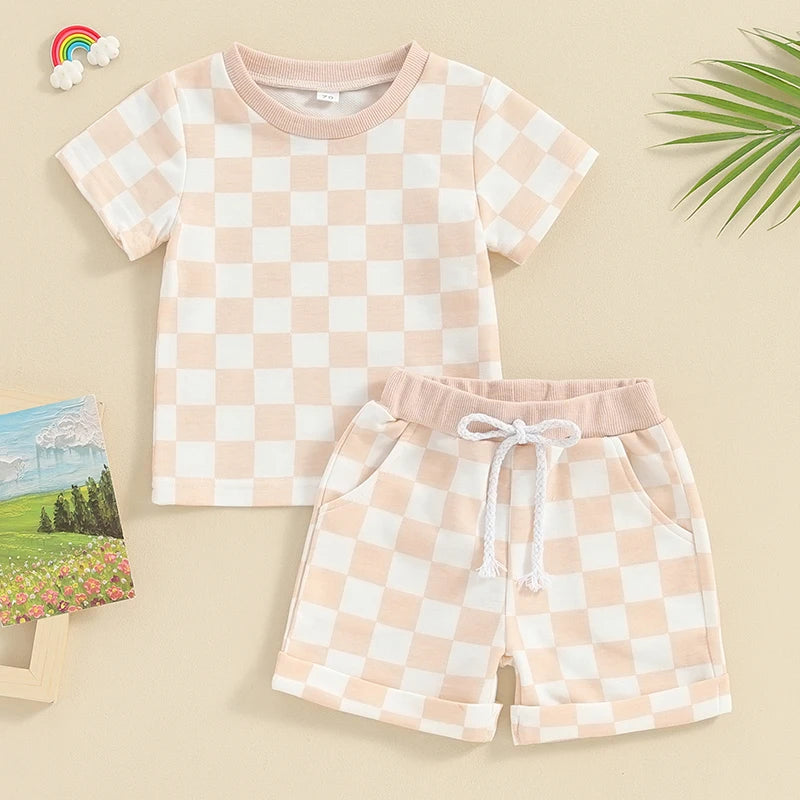 Lioraitiin 0-3Y Toddler Baby Girl Short Outfit Checkered Plaid Short