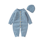 Lioraitiin Infant Jumpsuit and Cap, Solid Color Long Sleeve