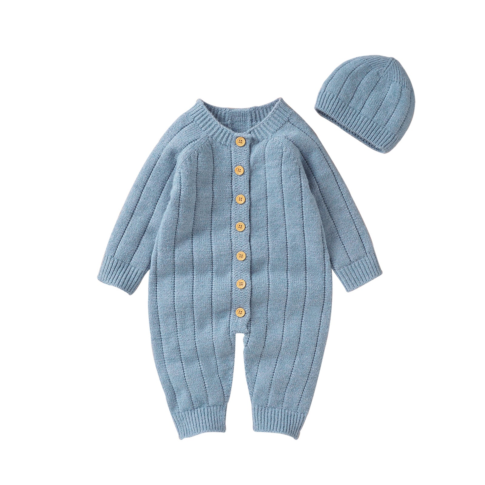 Lioraitiin Infant Jumpsuit and Cap, Solid Color Long Sleeve