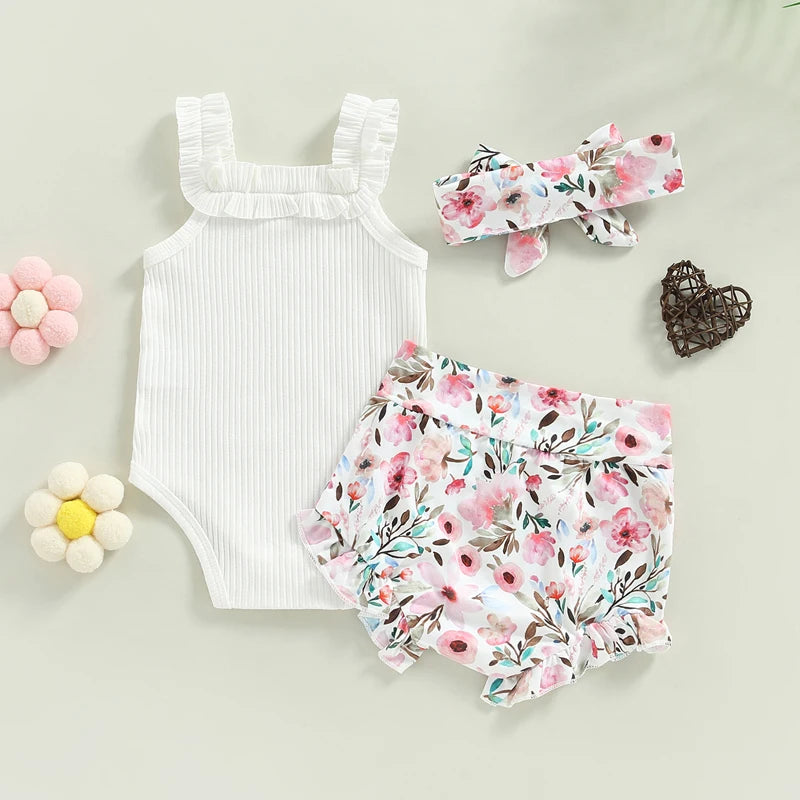 Lioraitiin 0-18M Infant Baby Girls Shorts Set Sleeveless Romper