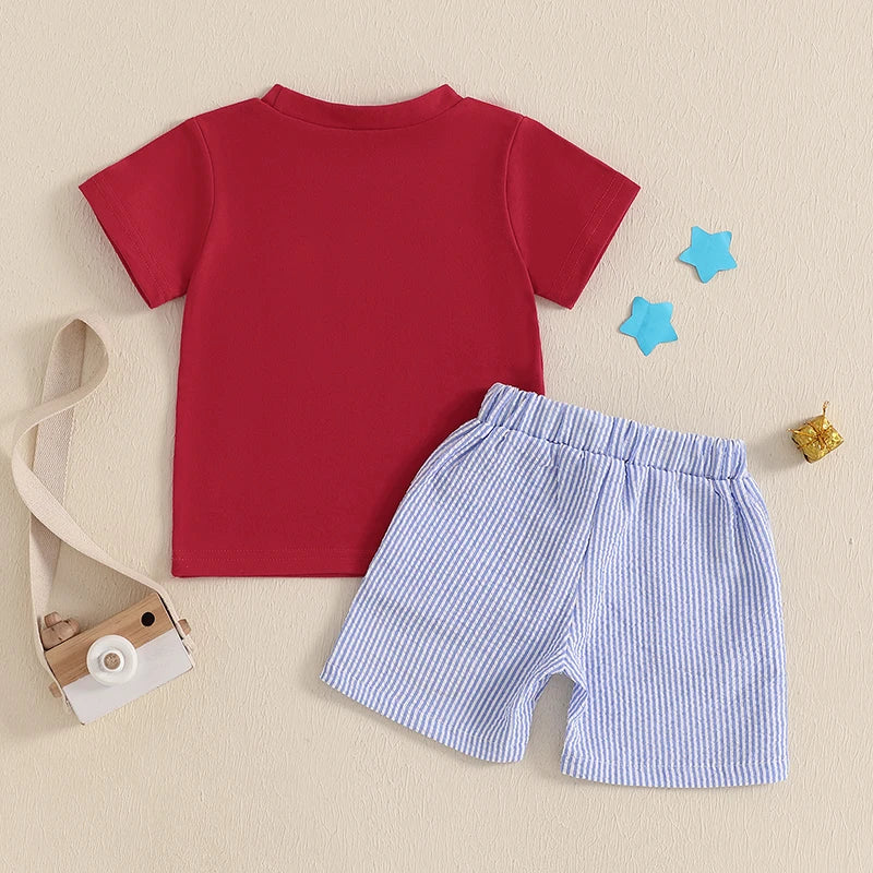 Lioraitiin Toddler Boy 4th of July Outfit Letter Embroidery Short