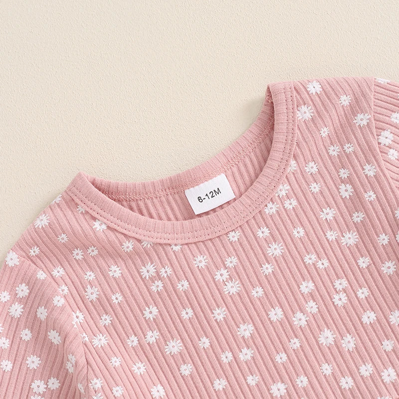 Lioraitiin 1-5Y Toddler Girl Outfits Floral Print Crew Neck Long