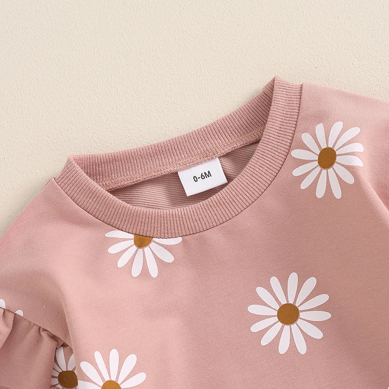 Lioraitiin Toddler Girl Outfit Daisy Print Long Sleeve Sweatshirt