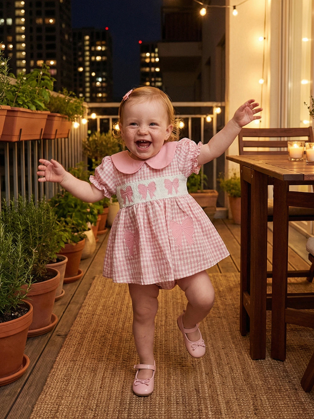 Lioraitiin Baby Girl Plaid Romper Dress Cute Bow Embroidery Smocked