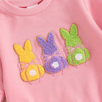 Lioraitiin Toddler Girl Easter Outfit Bunny Embroidery Long Sleeve