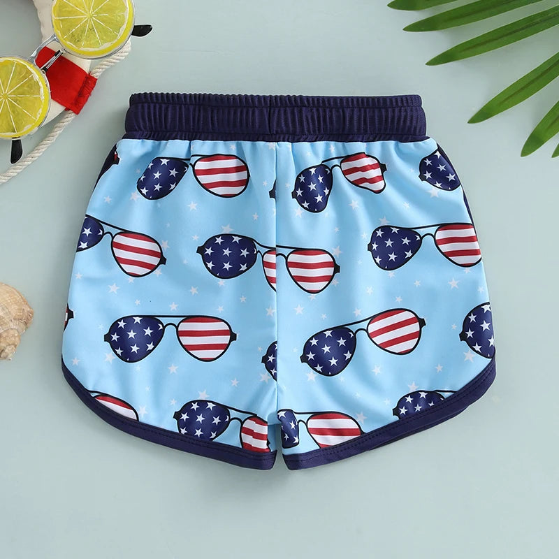 Lioraitiin Toddler Boy 4th of July Swim Trunks with Drawstring Ice