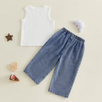 Lioraitiin 2Pcs Toddler Girls Outfits Sleeveless Crew Neck Solid