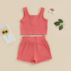 Lioraitiin 0-8Years Kid Girls 2Pcs Pants Suit Sleeveless Knitting