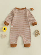 Lioraitiin Baby Boy Sweatshirt Romper Rugby Stripe Print Long Sleeve