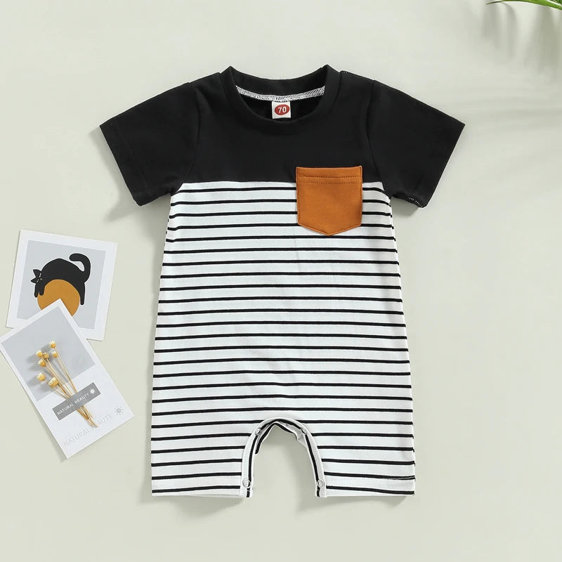 Lioraitiin 0-18M Baby Boys Romper Short Sleeve Crew Neck Striped