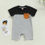 Lioraitiin 0-18M Baby Boys Romper Short Sleeve Crew Neck Striped