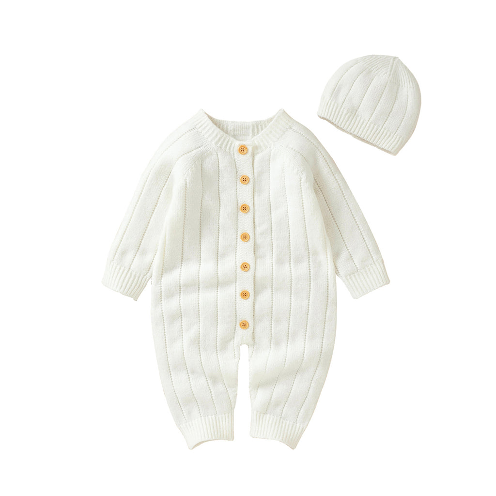 Lioraitiin Infant Jumpsuit and Cap, Solid Color Long Sleeve