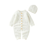 Lioraitiin Infant Jumpsuit and Cap, Solid Color Long Sleeve