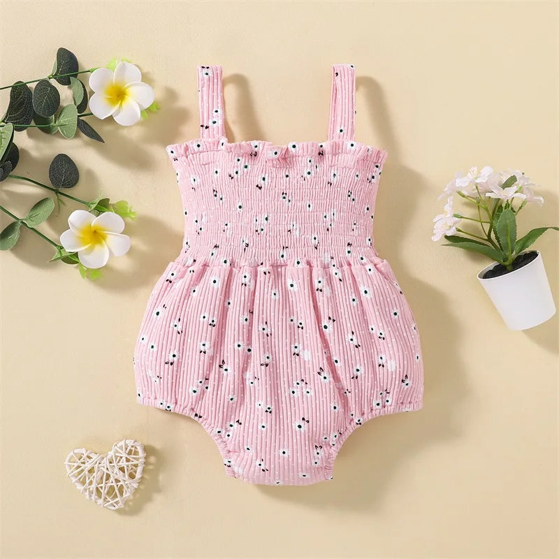 Lioraitiin Newborn Baby Ribbed Jumpsuit Baby Girls Sleeveless Flower