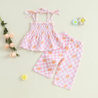 Lioraitiin Toddler Girl Outfits Plaid/Dot Print Spaghetti Strap Tank