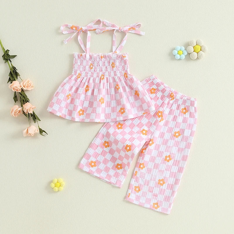 Lioraitiin Toddler Girl Outfits Plaid/Dot Print Spaghetti Strap Tank