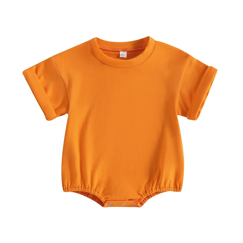 Lioraitiin 0-24M Baby Boys Girls Rompers Solid Short Sleeve O-neck