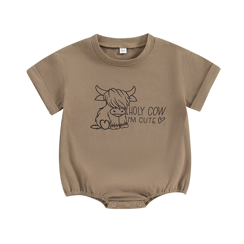 Lioraitiin Baby Boy Girl Western Cow Print Oversized Bubble Romper