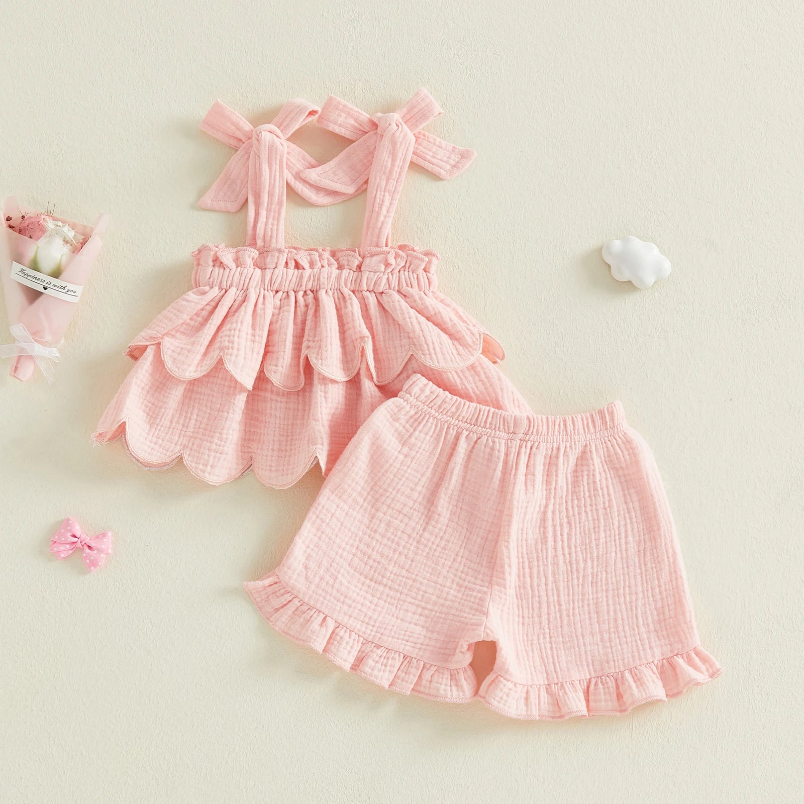 Lioraitiin Girls 2 Piece Outfits Solid Color Sleeveless Tiered Tops
