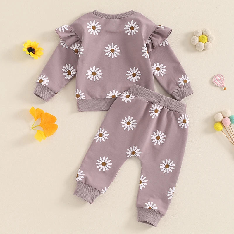 Lioraitiin Toddler Girl Outfit Daisy Print Long Sleeve Sweatshirt