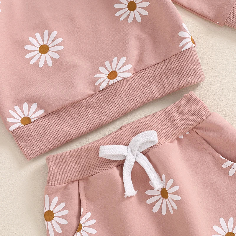 Lioraitiin Toddler Girl Outfit Daisy Print Long Sleeve Sweatshirt