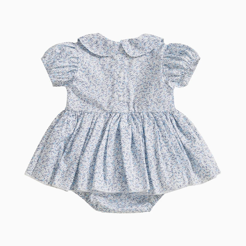 Lioraitiin Baby Girls Romper Dress Short Sleeve Bow Embroidery Floral
