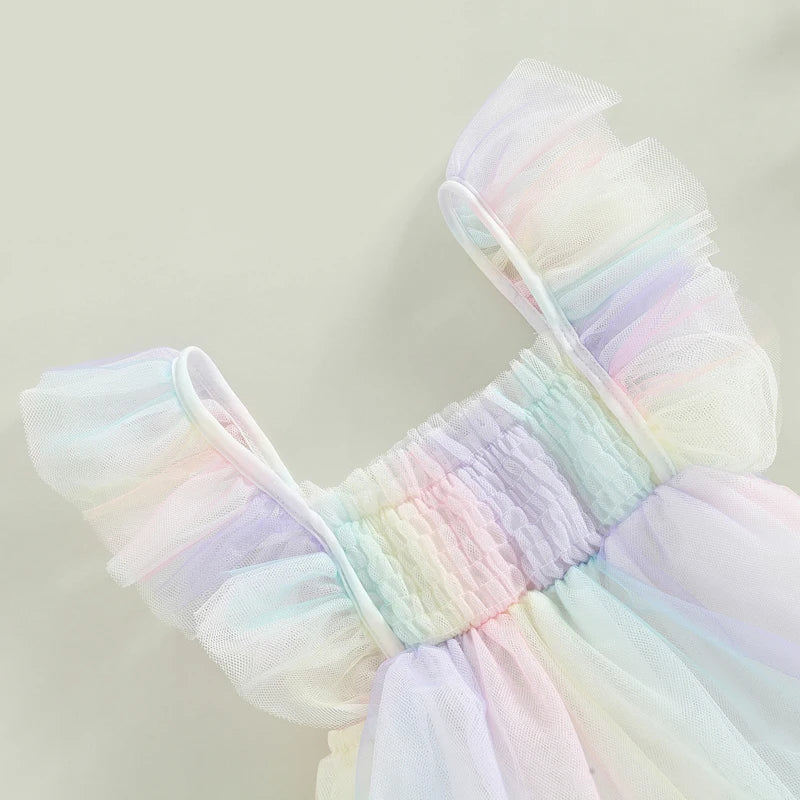 Lioraitiin 0-18M Baby Girls Bodysuit Fly Sleeve Square Neck Tie-dye