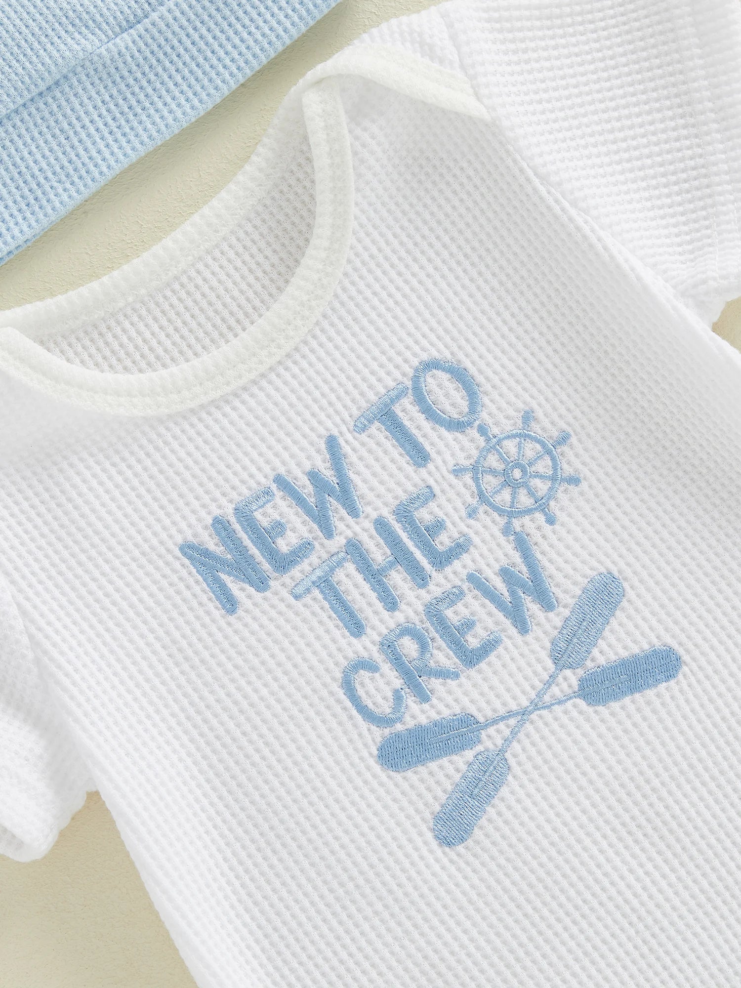 Baby Boys Outfits Letter Embroidery Round Neck Short Sleeve Waffle