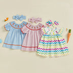 Lioraitiin Toddler Girls Easter Dress Rabbit Carrot Embroidery Short