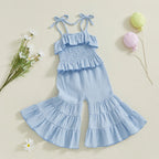 Lioraitiin Toddler Girl Set Sleeveless Smocked Lacing Strap Camisole