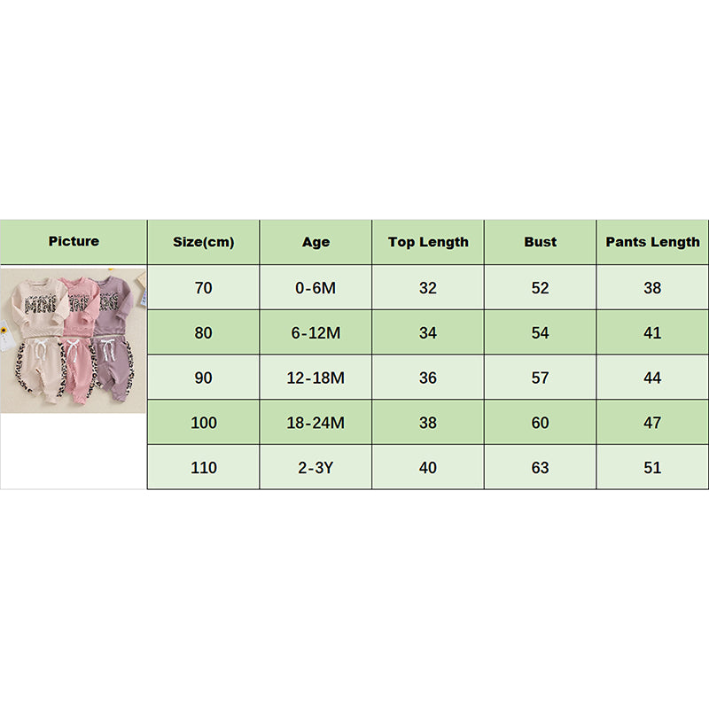 Lioraitiin 0-3Y Newborn Baby Girls Set Letter & Leopard Print Long