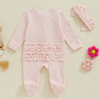 Lioraitiin Baby Girls Footies Rompers Stripe Print Round Neck Ruffles