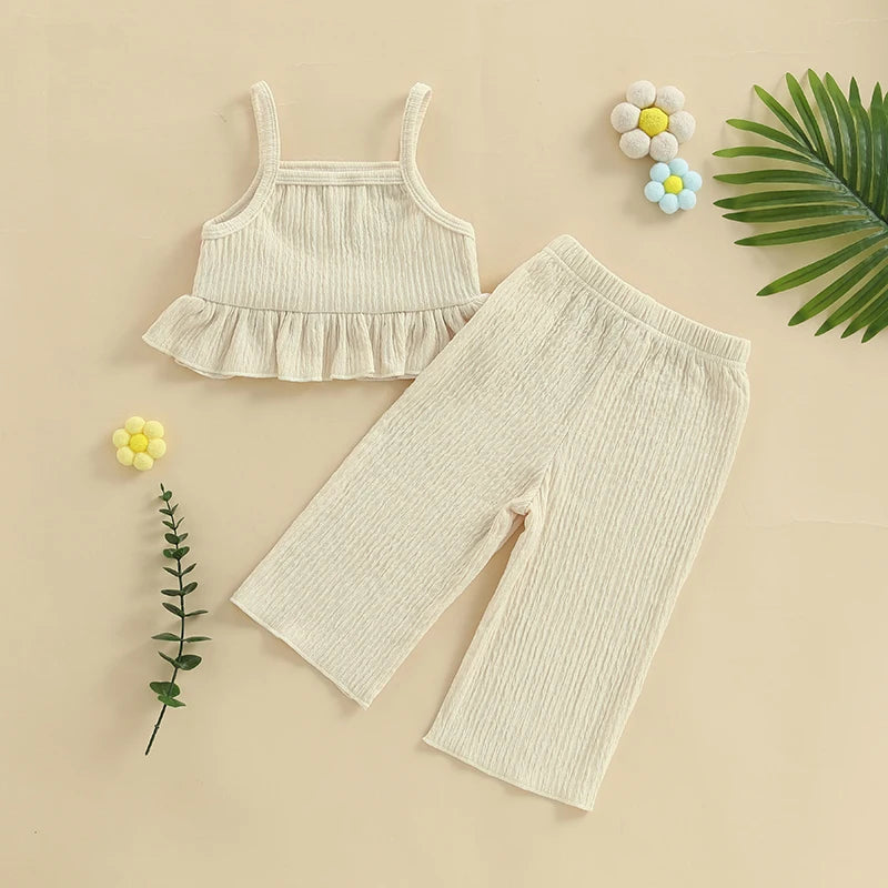 Lioraitiin Toddler Baby Girl Outfit Flower Pattern Ruffled Spaghetti