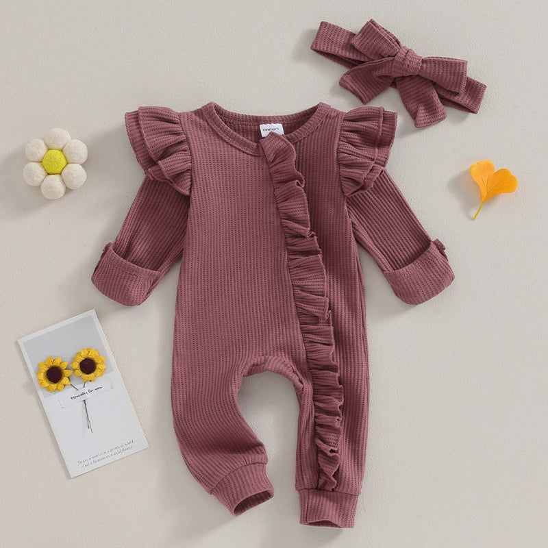 Lioraitiin 0-12M Newborn Infant Baby Girl Ruffle Zipper Romper Long