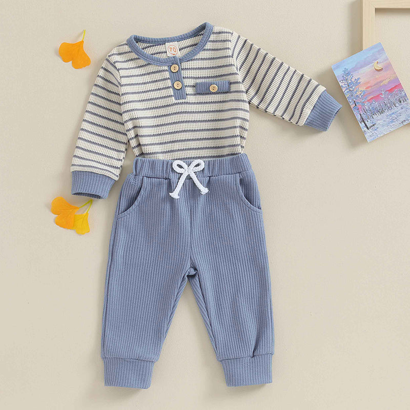 Lioraitiin 0-18M Newborn Baby Boy Girl Waffle Knit Striped Romper