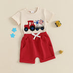 Lioraitiin Toddler Baby Boy 4th of July Outfit Star Truck Embroidery