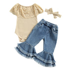 Lioraitiin 0-24M Infant Baby Girls 3Pcs Pants Set Sleeveless Lace