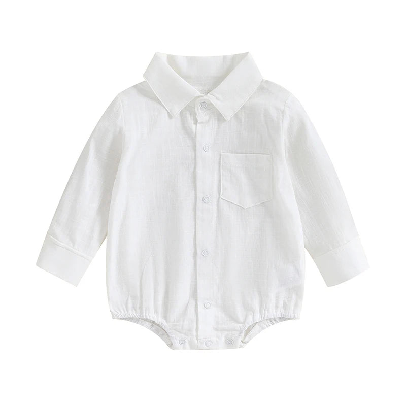 Lioraitiin 0-24M Newborn Baby Boy Cotton Linen Shirt Romper Solid