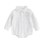 Lioraitiin 0-24M Newborn Baby Boy Cotton Linen Shirt Romper Solid