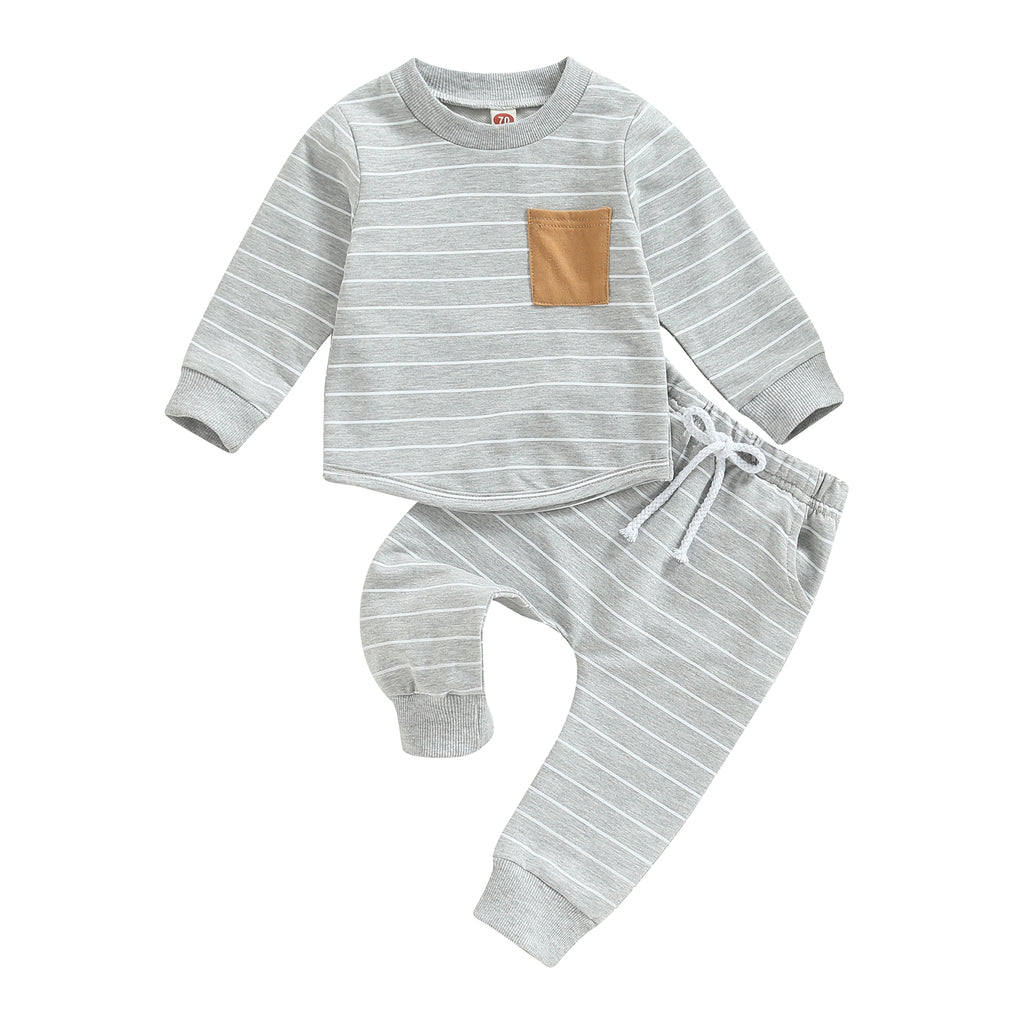 Lioraitiin 0-3Years Baby Boys Pants Set Striped Long Sleeve Crew Neck
