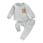 Lioraitiin 0-3Years Baby Boys Pants Set Striped Long Sleeve Crew Neck