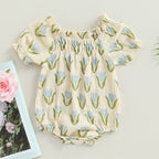 Lioraitiin 0-24M Infant Baby Girls Bodysuit Flower Print Short Puff