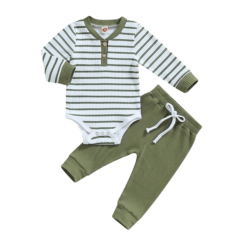 Lioraitiin 0-24M Infant Baby Boy 2Pcs Outfits Long Sleeve Striped