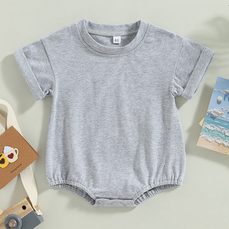 Lioraitiin 0-24M Baby Boys Girls Rompers Solid Short Sleeve O-neck