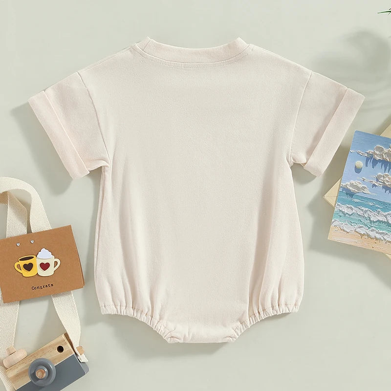 Lioraitiin 0-24M Baby Boys Girls Rompers Solid Short Sleeve O-neck