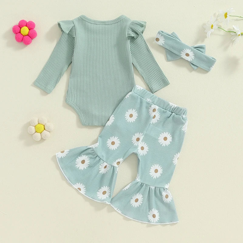 Lioraitiin 0-18M Baby Girls Outfits Letter Print Long Sleeve Romper